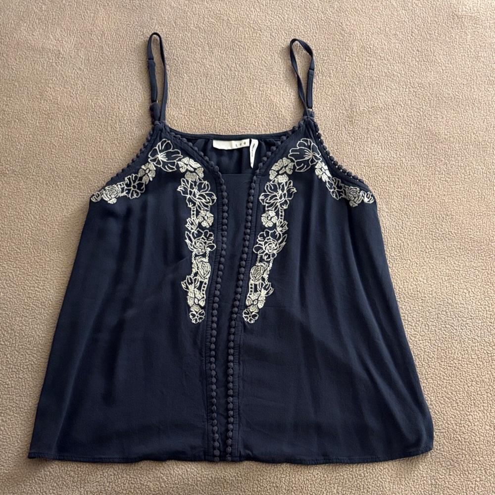 Embroidered Navy Spaghetti Strap Tank Top